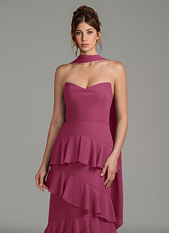 Azazie Imani Final Sale Steel Blue A-Line Ruched Chiffon Dress image2