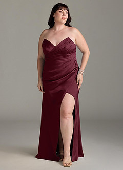 Azazie Yola Vestidos de damas de honor Vestido de Cabernet de Satén Elástico de Corte Recto Convertible con Cuello en V Plisado image11