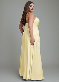 Azazie Sarella Bridesmaid Dresses Lemon Sorbet A-Line Pleated Stretch Satin Dress image7