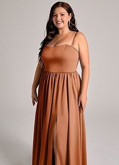Azazie Calianna Bridesmaid Dresses Copper A-Line Off the Shoulder Stretch Satin Convertible Dress image6