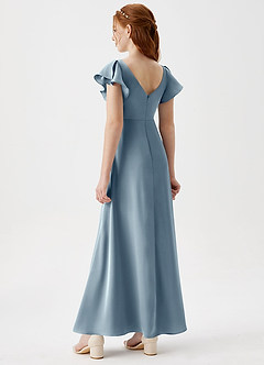 Azazie Omari Junior Dusty Blue A-Line Pleated Stretch Satin Dress image2