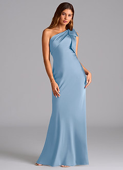 Azazie Yuanna Bridesmaid Dresses Powder Blue Mermaid One Shoulder Stretch Satin Dress image3