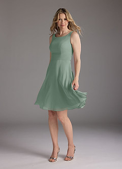 Azazie Shirley Mother of the Bride Dresses Silver Sage A-Line Scoop Pleated Chiffon Dress image4