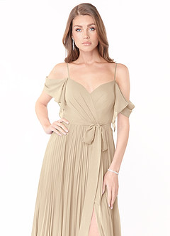 Azazie Lyney Bridesmaid Dresses Champagne A-Line Off the Shoulder Chiffon Dress image6