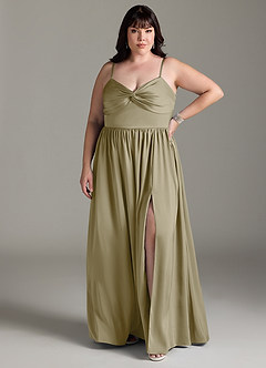 Azazie Zeya Robes de demoiselle d'honneur Robe Trapèze en Satin extensible Plissée Vert Mousse image9