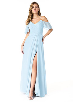 Azazie Dakota Brautjungfernkleider A-Linie V-Hals Gefaltet Chiffon Kleid Himmelblau image1
