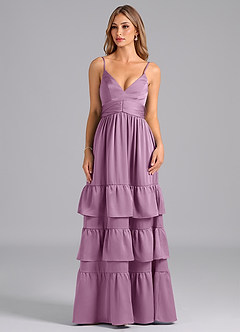 Azazie Nathalia Bridesmaid Dresses Wisteria A-Line Pleated Stretch Satin Dress image3