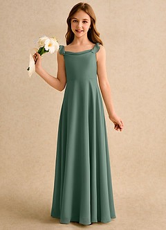 Azazie Puppy Girls Formal Robe Demoiselle D'honneur Fillette Robe Trapèze en Mousseline de soie Plissée Eucalyptus image3