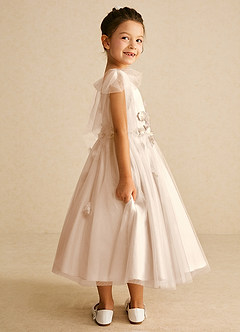 Azazie Minia vestidos de niña de las flores Vestido de Alabastro Blanco de Satin Mate de Corte En A con Lazo image2