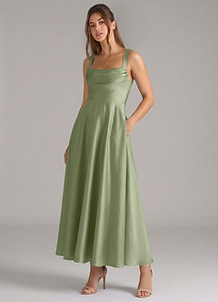Azazie Shaude Brautjungfernkleider A-Linie Plissee Stretch-Satin Kleid Pistazie image5