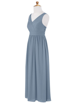 Azazie Kora Vestido de Azul Polvoriento de Gasa/ Chiffon de Acampanado con Plisado image7