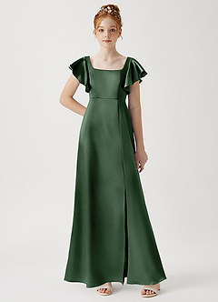Azazie Bondi Junior Eucalyptus A-Line Side Slit Metallic Satin Dress image1