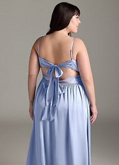 Azazie Zeya Bridesmaid Dresses Ice A-Line Pleated Stretch Satin Dress image15