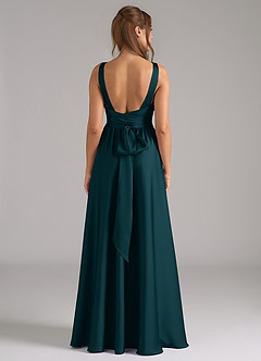 Azazie Kora Bridesmaid Dresses Pine A-Line Pleated Stretch Satin Dress image5