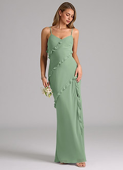 Azazie Nancie Abiti da Damigella Abito Sirena in Chiffon Increspato Matcha image5