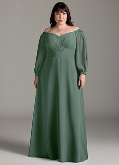Azazie Rubina Bridesmaid Dresses Eucalyptus A-Line Long Sleeve Chiffon Dress image6