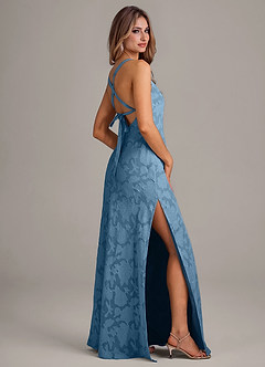 Azazie Aliza Bridesmaid Dresses Steel Blue A-Line Floral Burnout Dress image5