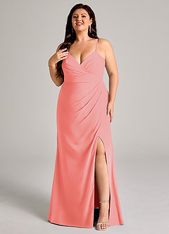 Azazie Maci Bridesmaid Dresses Coral Sheath Pleated Chiffon Dress image8