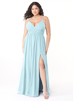 Azazie Aaida Bridesmaid Dresses Cloud Blue A-Line Corset Chiffon Dress image7