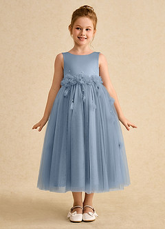 Azazie Lux Flower Girl Dresses Dusty Blue A-Line Beaded Tulle Dress image5