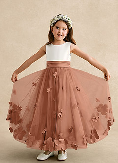 Azazie Vi Flower Girl Dresses Bronzer A-Line Sleeveless Tulle Dress image5