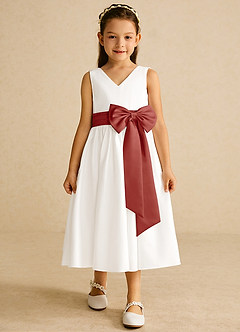 Azazie Darling Flower Girl Dresses Ivory Terracotta A-Line Bow Cotton Dress image4
