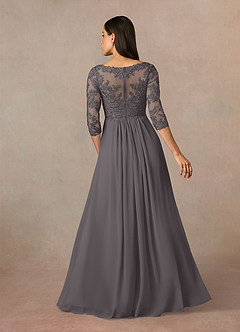 Azazie Hayek Mother of the Bride Dresses Steel Grey A-Line V-Neck Lace Chiffon Dress image4