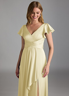 Azazie Omari Bridesmaid Dresses Lemon Sorbet A-Line Stretch Satin Dress image4