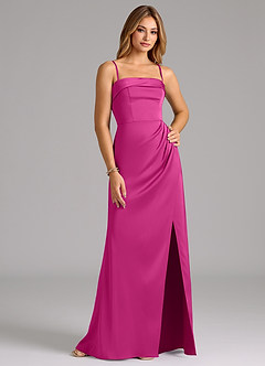 Azazie Aretha Robes de demoiselle d'honneur Robe Trapèze Convertible en Satin extensible Sans bretelle Fuchsia image6