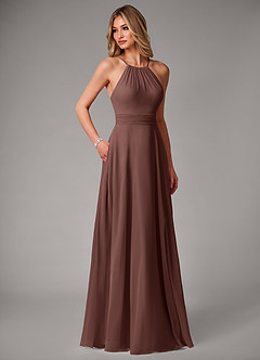 Azazie Amalia Bridesmaid Dresses Espresso A-Line Pleated Chiffon Dress image5