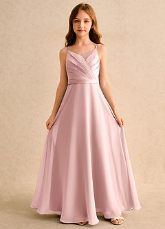 Azazie Umina Girls Formal Abiti da Ragazza di Fiori Abito A-Line in Raso Opaco Plissettato Rosa Cipria image4