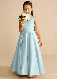 Azazie Pipsy Flower Girl Dresses Mist A-Line Bow Matte Satin Dress image5