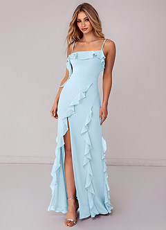 Azazie Malia Bridesmaid Dresses Sky Blue Sheath Ruched Chiffon Dress image3