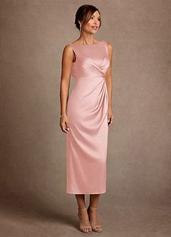 Azazie Mazhe Mother of the Bride Dresses Powder Pink A-Line Pleated Stretch Satin Dress image4