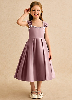 Azazie Yosemite Jurken voor bloemenmeisjes Baljurk Jurk van Mat Satijn Sweetheart Halslijn Stoffige Roos image5