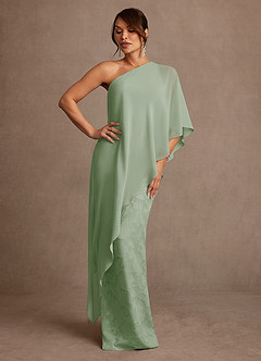 Azazie Wilma Mother of the Bride Dresses Dusty Sage Sheath One Shoulder Floral Burnout Dress image3