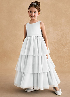 Azazie Megallie Flower Girl Dresses Diamond White A-Line Bow Tulle Dress image2