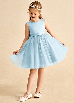 Azazie Jani Flower Girl Dresses Sky Blue A-Line Bow Tulle Dress image5