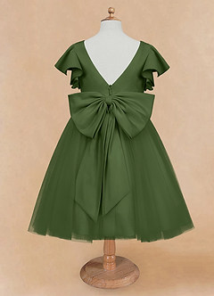 Azazie Kaeya Flower Girl Dresses Olive A-Line Bow Tulle Dress image6