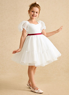 Azazie Debbie vestidos de niña de las flores Vestido de Marfil Escarlata de Organza de Princesa con Escote de Corazón image4