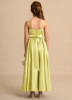 Azazie Pebbles Girls Formal Flower Girl Dresses Lemon Sorbet A-Line Pleated Matte Satin Dress image2