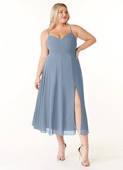 Azazie Clarissa Bridesmaid Dresses Dusty Blue A-Line V-Neck Chiffon Dress image7