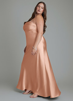 Azazie Saylor Vestidos de damas de honor Vestido Oro Rosa de Satén Elástico de Corte Sirena con Palabra de honor image13