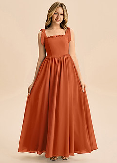 Azazie Delia Junior Abito A-Line in Chiffon Fiocco Arancia Bruciata image3