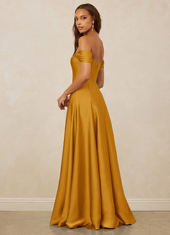 Christian Siriano Bridal for Azazie 1002 Bridesmaid Dresses Butterscotch A-Line Off the Shoulder Stretch Satin Convertible Dress image3