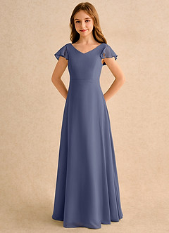 Azazie Nari Girls Formal Blumenmädchenkleider A-Linie mit ärmel Chiffon Kleid Sturm image6