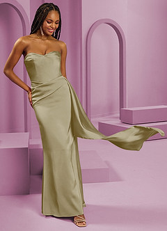 Barbie ♥ Azazie Jurken voor bruidsmeisjes Converteerbaar Jurk van Stretch Satijn met Kolom Strapless Mosgroen image5
