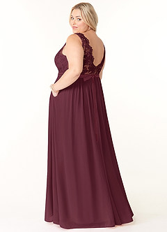 Azazie Elly Bridesmaid Dresses Cabernet A-Line Lace Scoop Neck Chiffon Dress image10