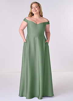 Barbie ♥ Azazie Bridesmaid Dresses Matcha A-Line Off the Shoulder Stretch Satin Convertible Dress image6