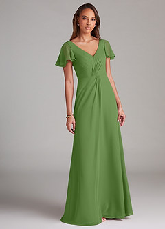 Azazie Soren Bridesmaid Dresses Basil A-Line Ruched Chiffon Dress image1
